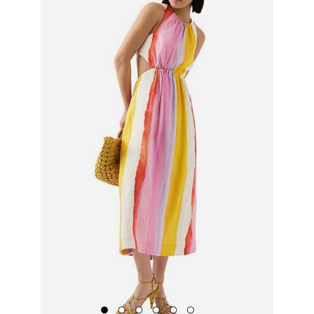 Aje Dress Size US 16 Imagination Cut Out Cocktail Party Stripe Rainbow